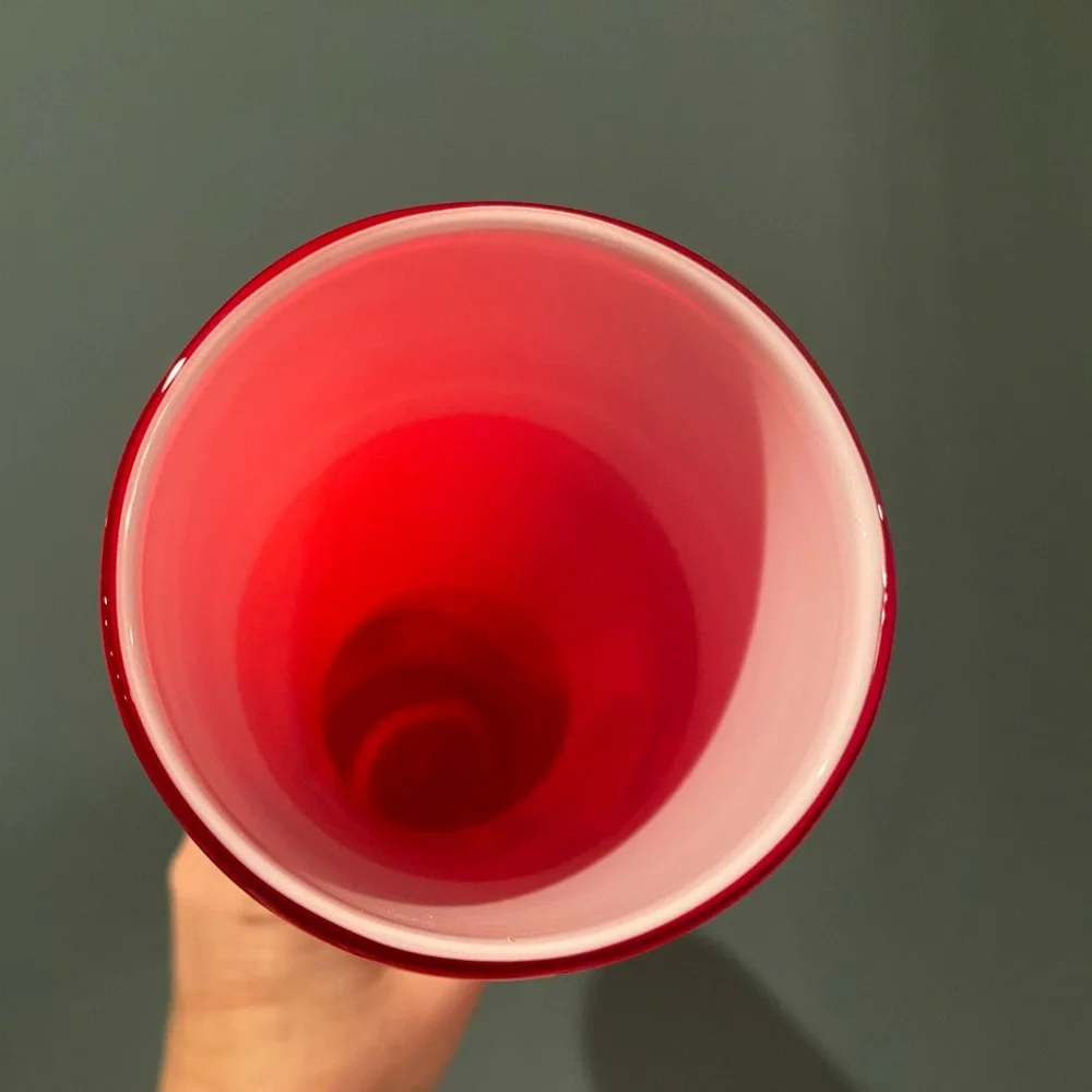 Pier 1 Red and white 15” tall Art Deco glass Vase